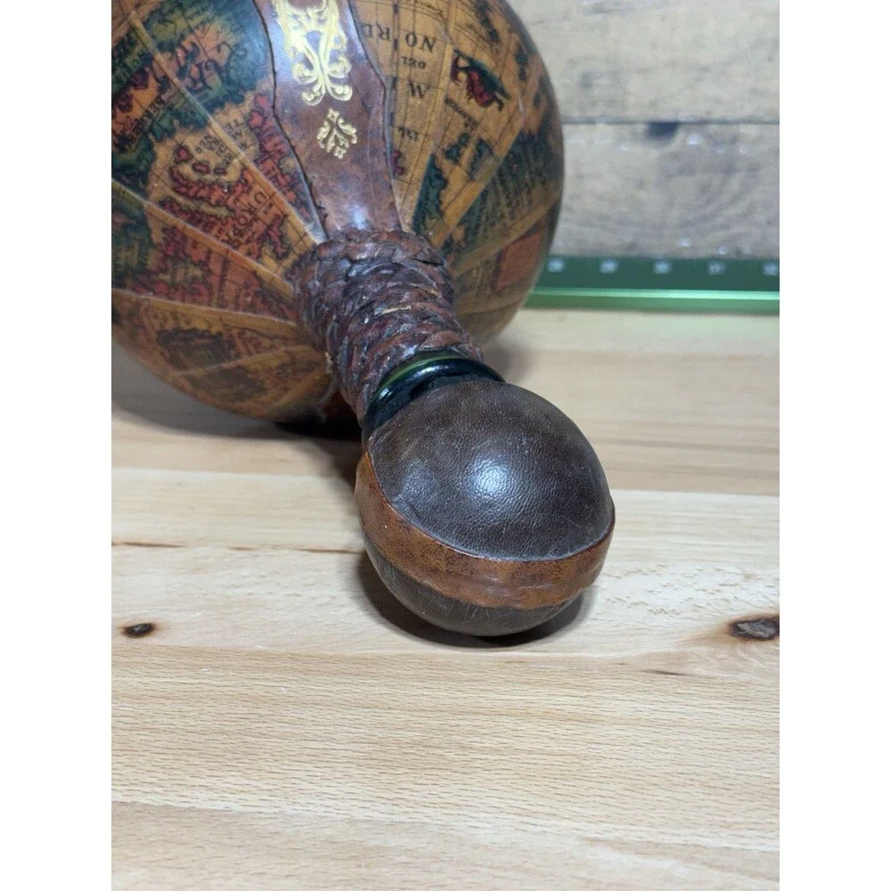 Vintage Italian Leather Wrapped Decanter Old World Map Globe Italy Dragon Ships